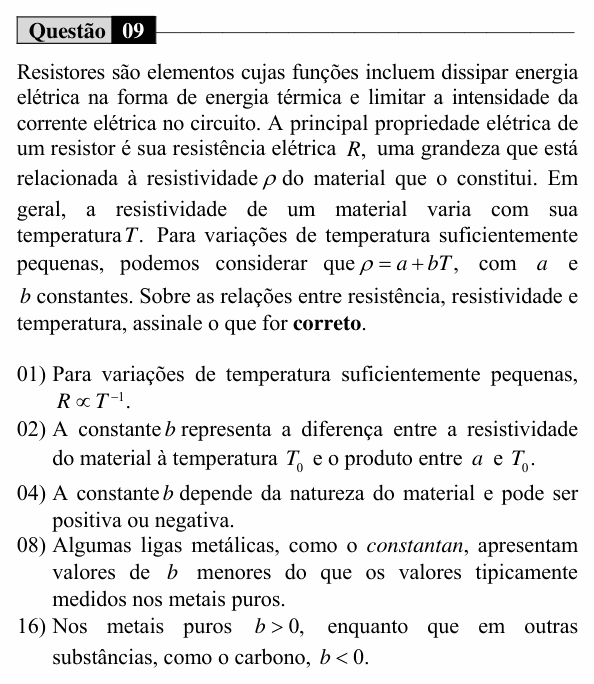 Enunciado da questão 9 de Física do UEM 2016 (Verão, Conhecimentos Específicos)