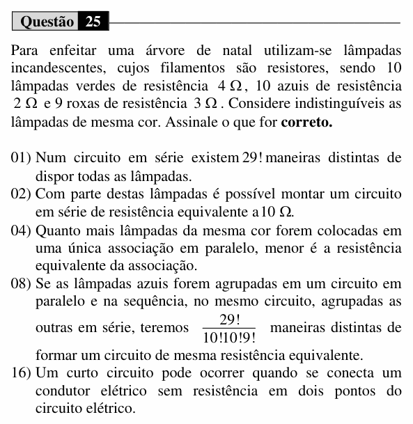 Enunciado da questão 25 de Física do UEM 2016 (Verão)