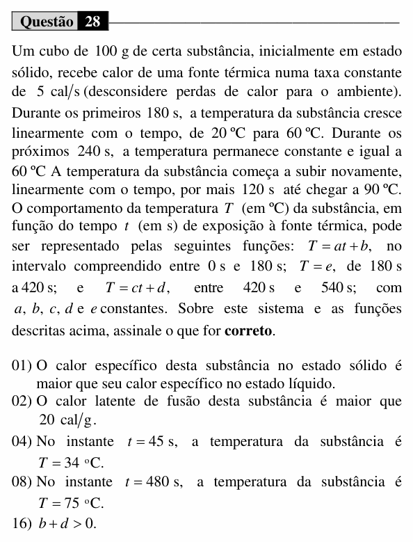 Enunciado da questão 28 de Física do UEM 2016 (Verão)