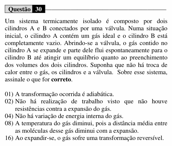 Enunciado da questão 30 de Física do UEM 2016 (Verão)