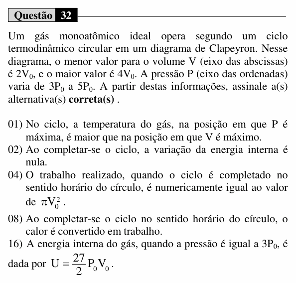 Enunciado da questão 32 de Física do UEM 2016 (Verão)