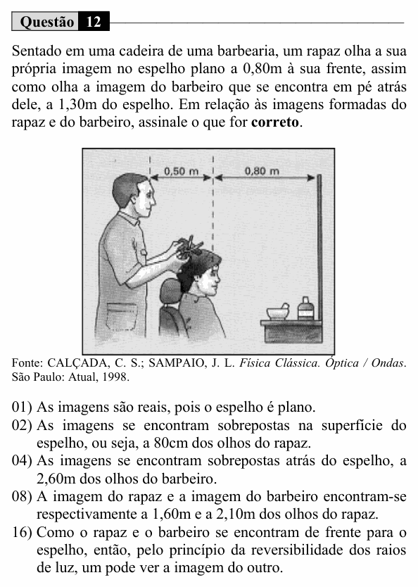 Enunciado da questão 12 de Física do UEM 2017 (Inverno, Conhecimentos Específicos)