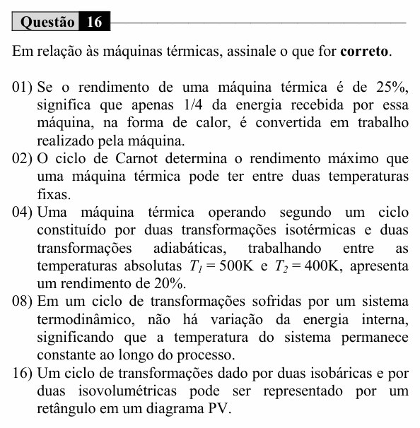 Enunciado da questão 16 de Física do UEM 2017 (Inverno, Conhecimentos Específicos)