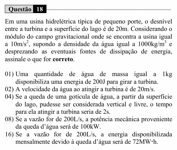 Enunciado da questão 18 de Física do UEM 2017 (Inverno, Conhecimentos Específicos)
