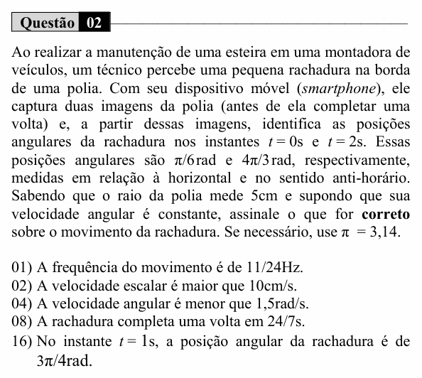Enunciado da questão 2 de Física do UEM 2017 (Inverno, Conhecimentos Específicos)