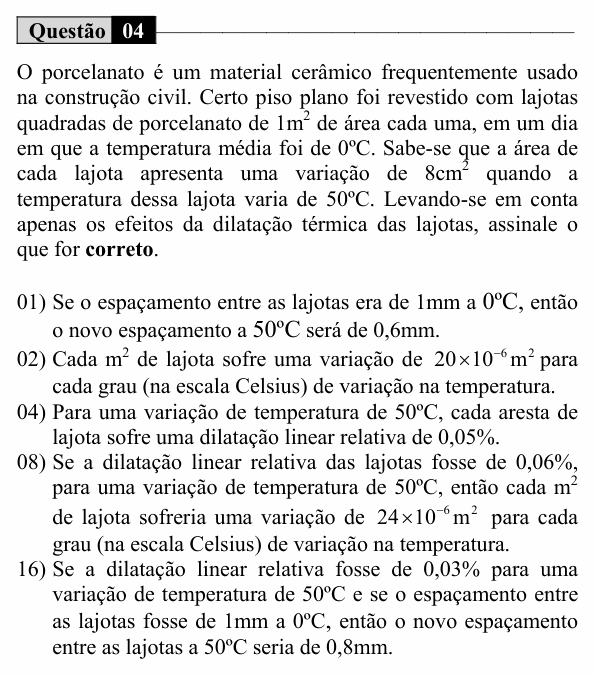 Enunciado da questão 4 de Física do UEM 2017 (Inverno, Conhecimentos Específicos)