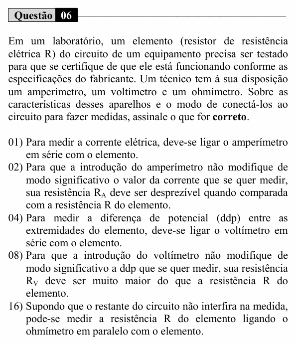 Enunciado da questão 6 de Física do UEM 2017 (Inverno, Conhecimentos Específicos)