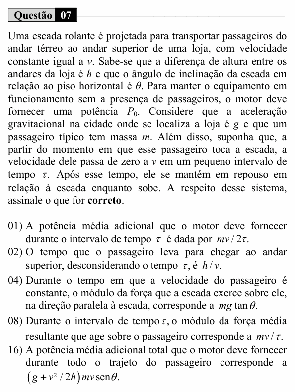 Enunciado da questão 7 de Física do UEM 2017 (Inverno, Conhecimentos Específicos)