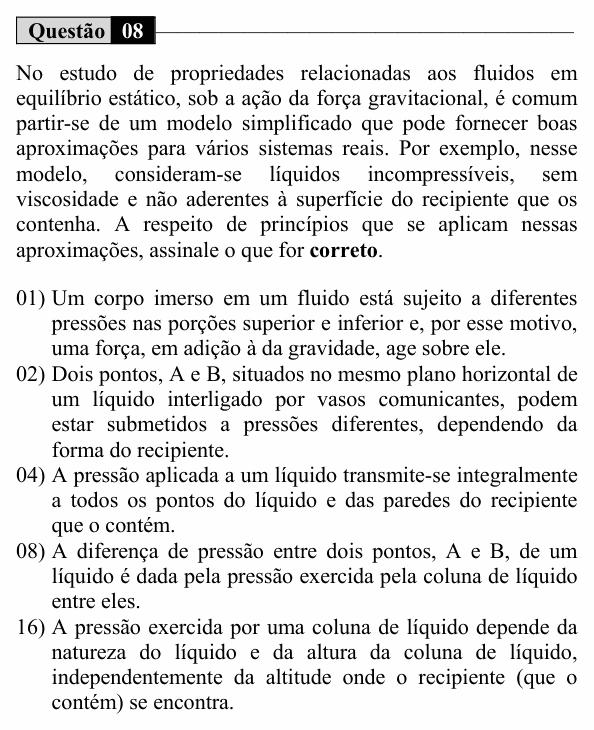 Enunciado da questão 8 de Física do UEM 2017 (Inverno, Conhecimentos Específicos)