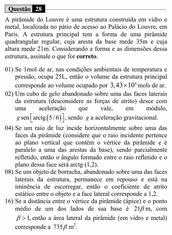 Enunciado da questão 28 de Física do UEM 2017 (Inverno)