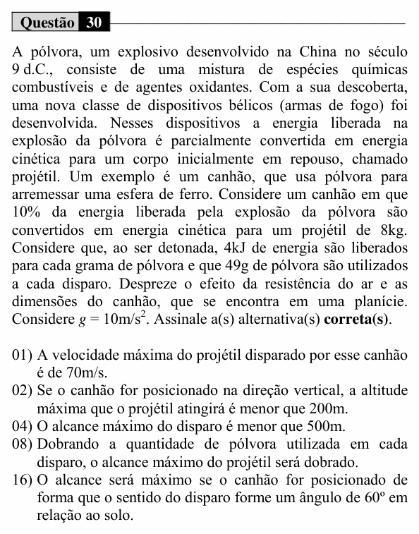 Enunciado da questão 30 de Física do UEM 2017 (Inverno)