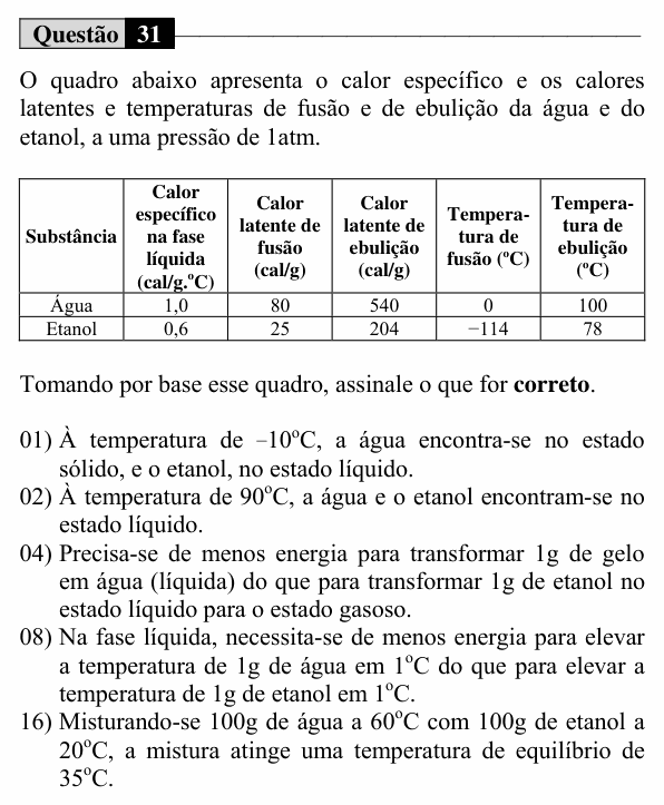 Enunciado da questão 31 de Física do UEM 2017 (Inverno)