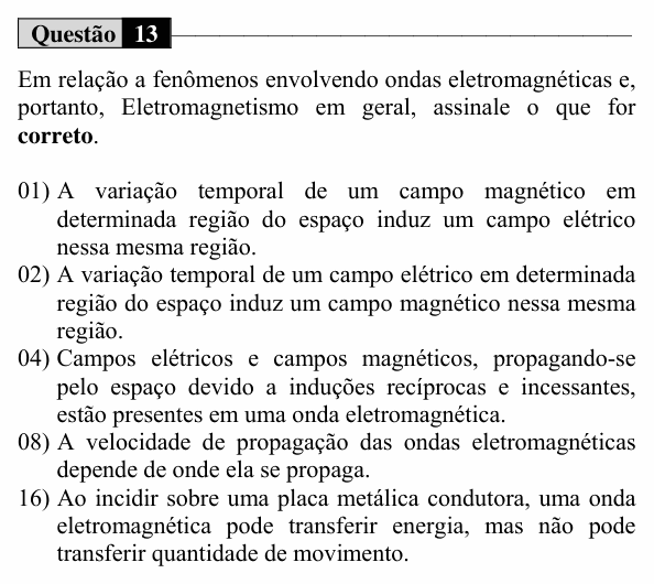 Enunciado da questão 13 de Física do UEM 2017 (Verão, Conhecimentos Específicos)