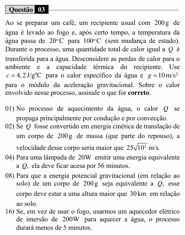 Enunciado da questão 3 de Física do UEM 2017 (Verão, Conhecimentos Específicos)