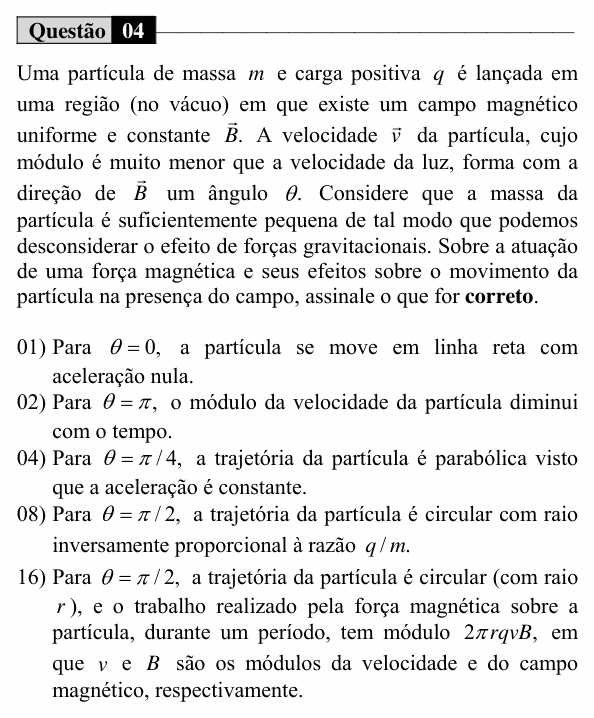 Enunciado da questão 4 de Física do UEM 2017 (Verão, Conhecimentos Específicos)