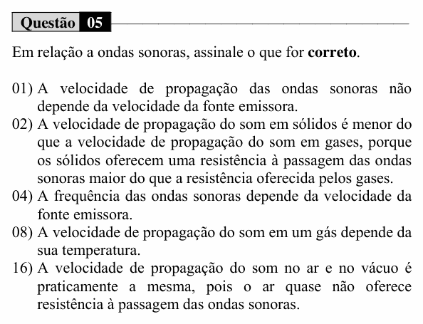 Enunciado da questão 5 de Física do UEM 2017 (Verão, Conhecimentos Específicos)