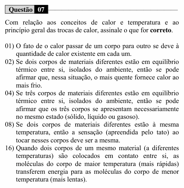 Enunciado da questão 7 de Física do UEM 2017 (Verão, Conhecimentos Específicos)
