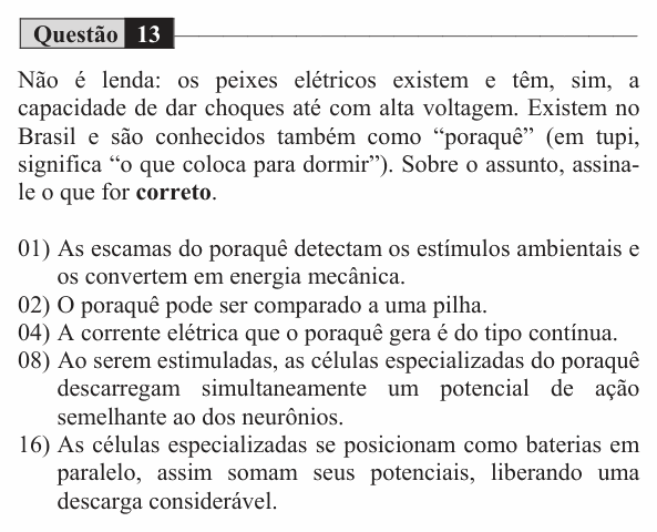Enunciado da questão 13 de Física do UEM 2017 (Verão)