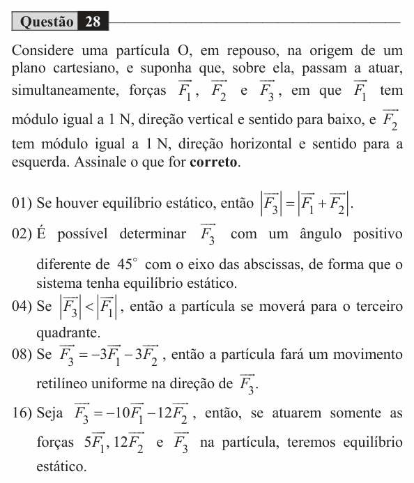 Enunciado da questão 28 de Física do UEM 2017 (Verão)