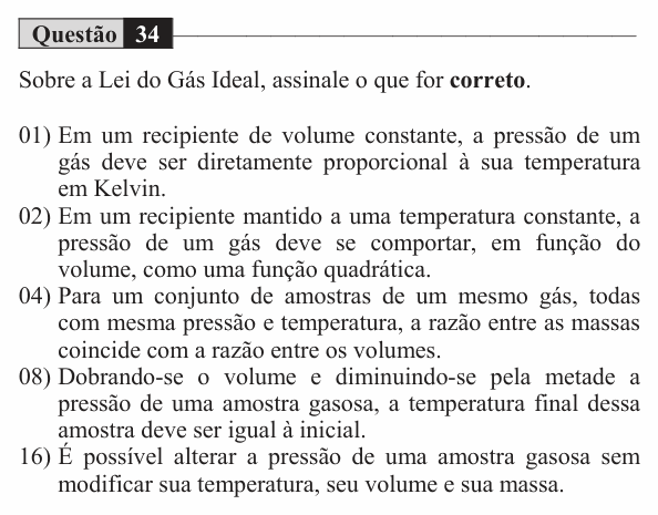 Enunciado da questão 34 de Física do UEM 2017 (Verão)
