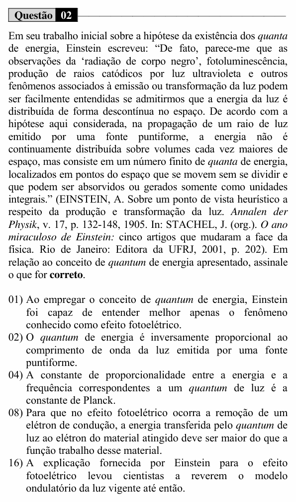 Enunciado da questão 2 de Física do UEM 2018 (Inverno, Conhecimentos Específicos)
