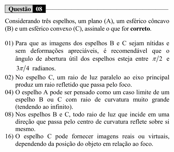 Enunciado da questão 8 de Física do UEM 2018 (Inverno, Conhecimentos Específicos)
