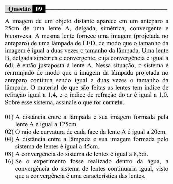 Enunciado da questão 9 de Física do UEM 2018 (Inverno, Conhecimentos Específicos)