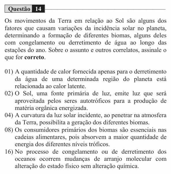 Enunciado da questão 14 de Física do UEM 2018 (Inverno)