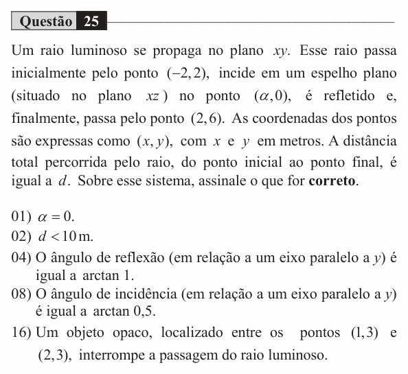 Enunciado da questão 25 de Física do UEM 2018 (Inverno)