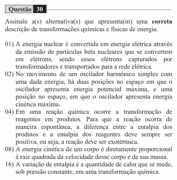 Enunciado da questão 30 de Física do UEM 2018 (Inverno)