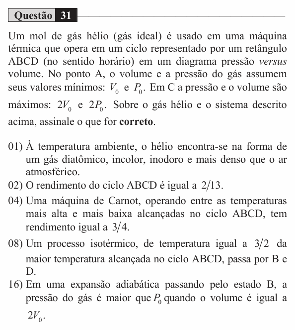 Enunciado da questão 31 de Física do UEM 2018 (Inverno)