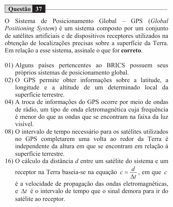 Enunciado da questão 37 de Física do UEM 2018 (Inverno)