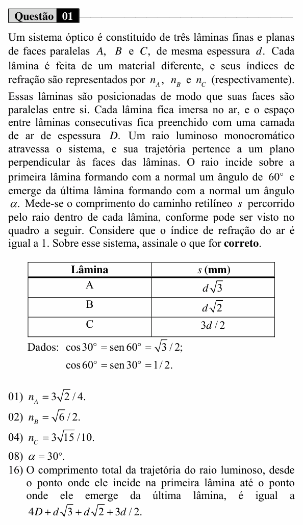 Enunciado da questão 1 de Física do UEM 2018 (Verão, Conhecimentos Específicos)