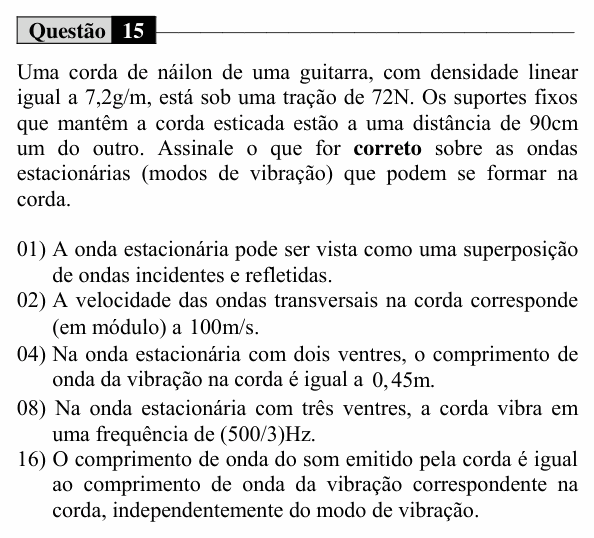 Enunciado da questão 15 de Física do UEM 2018 (Verão, Conhecimentos Específicos)