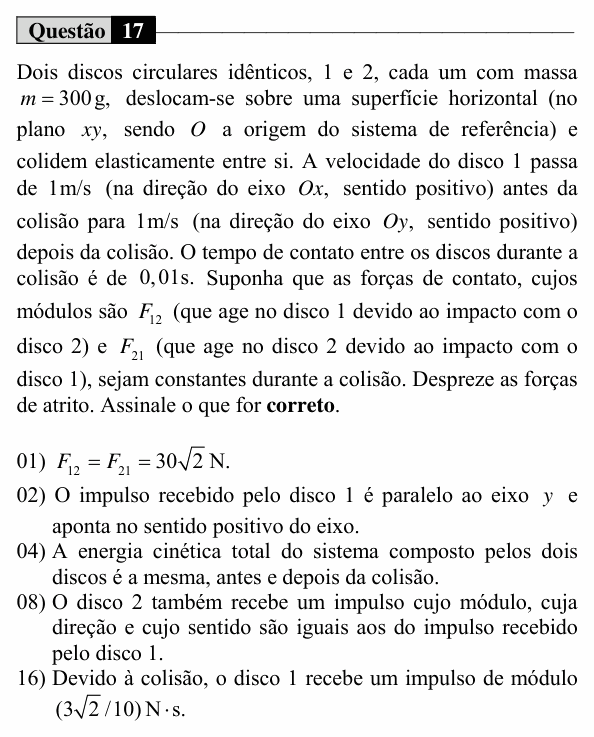 Enunciado da questão 17 de Física do UEM 2018 (Verão, Conhecimentos Específicos)
