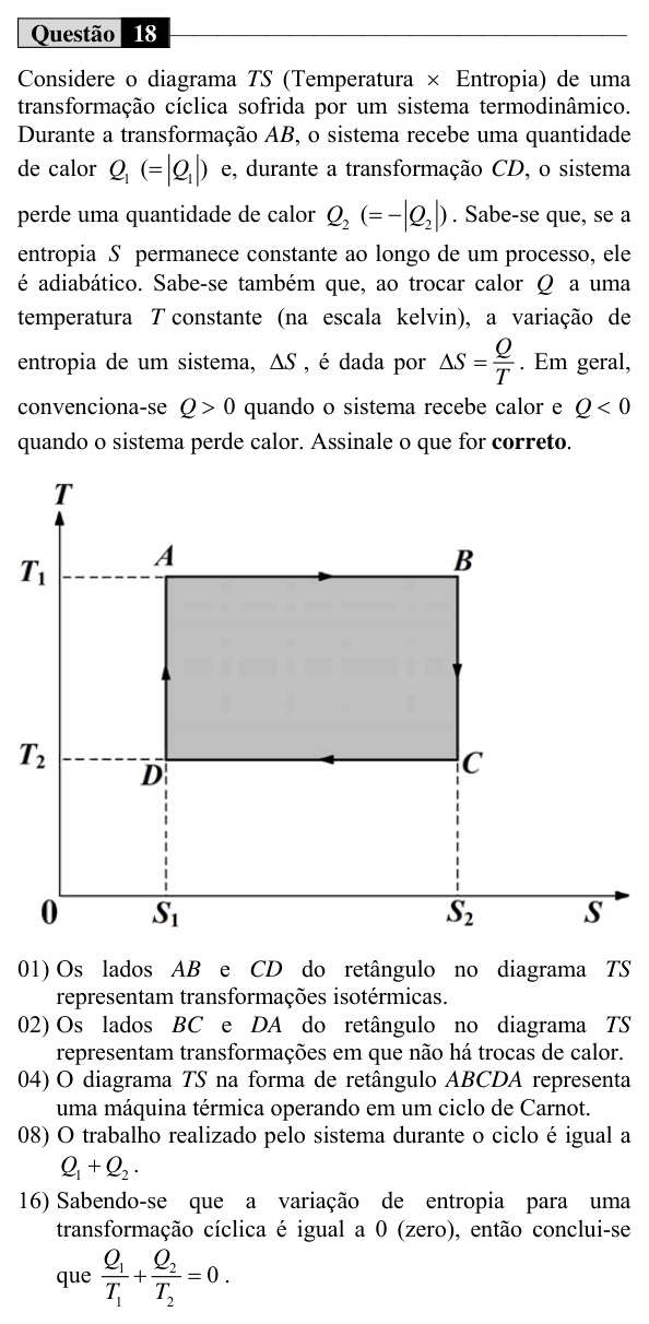 Enunciado da questão 18 de Física do UEM 2018 (Verão, Conhecimentos Específicos)