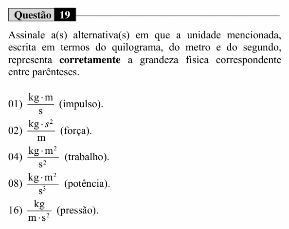 Enunciado da questão 19 de Física do UEM 2018 (Verão, Conhecimentos Específicos)