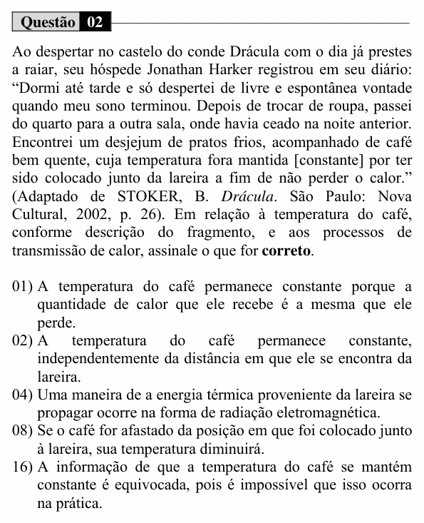 Enunciado da questão 2 de Física do UEM 2018 (Verão, Conhecimentos Específicos)