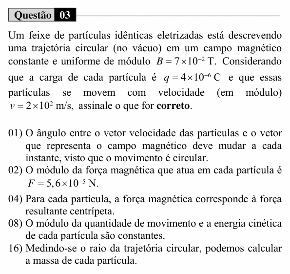 Enunciado da questão 3 de Física do UEM 2018 (Verão, Conhecimentos Específicos)