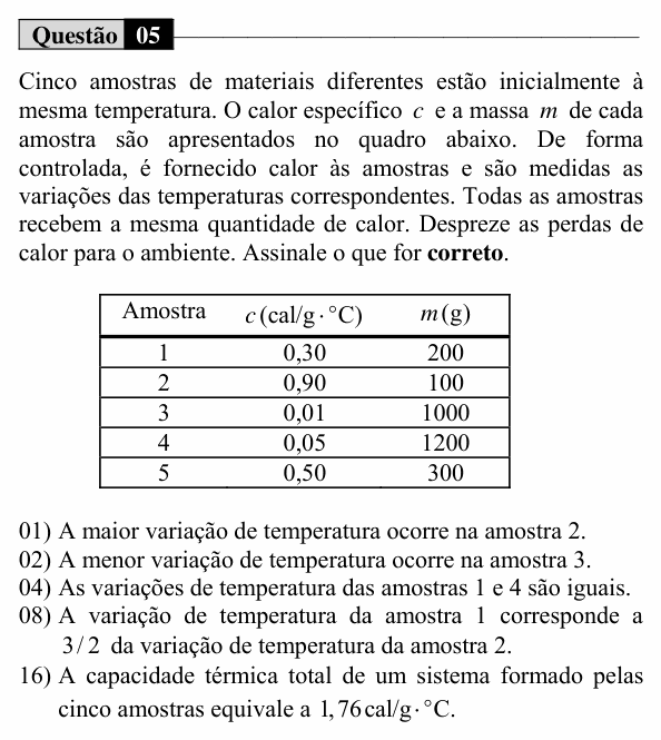 Enunciado da questão 5 de Física do UEM 2018 (Verão, Conhecimentos Específicos)