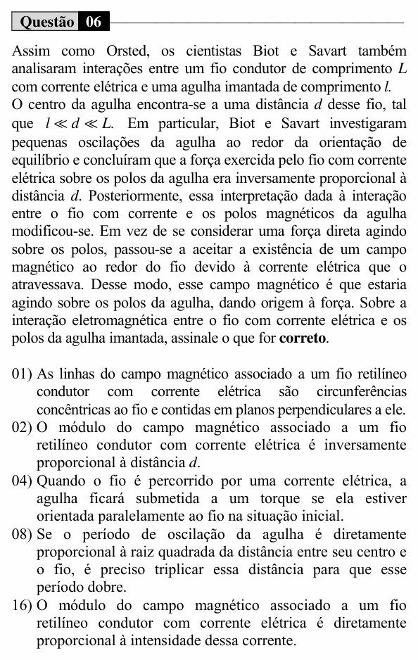 Enunciado da questão 6 de Física do UEM 2018 (Verão, Conhecimentos Específicos)
