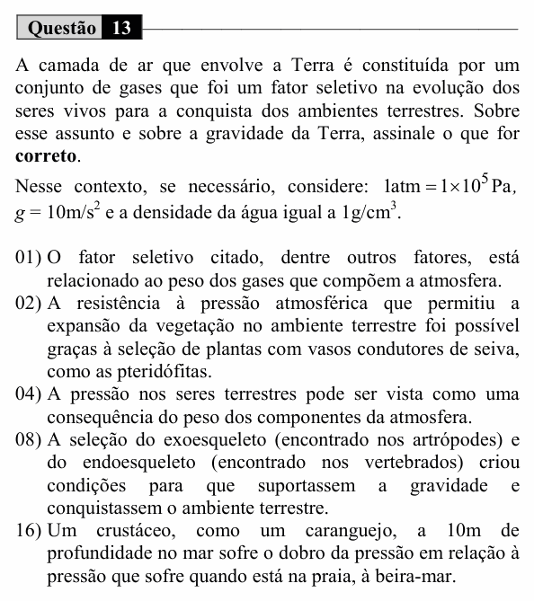 Enunciado da questão 13 de Física do UEM 2018 (Verão)