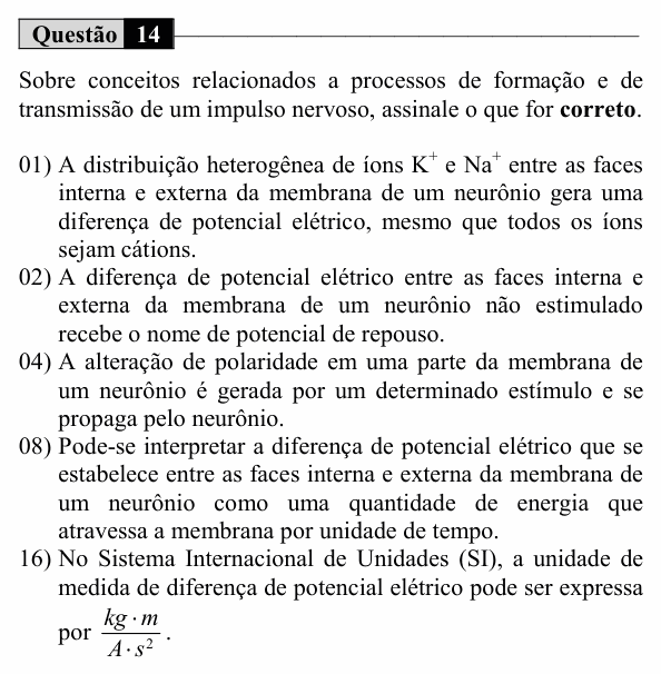 Enunciado da questão 14 de Física do UEM 2018 (Verão)