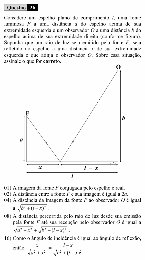 Enunciado da questão 26 de Física do UEM 2018 (Verão)