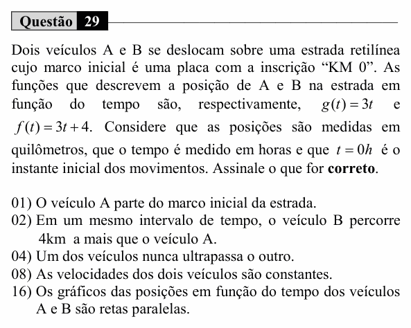 Enunciado da questão 29 de Física do UEM 2018 (Verão)