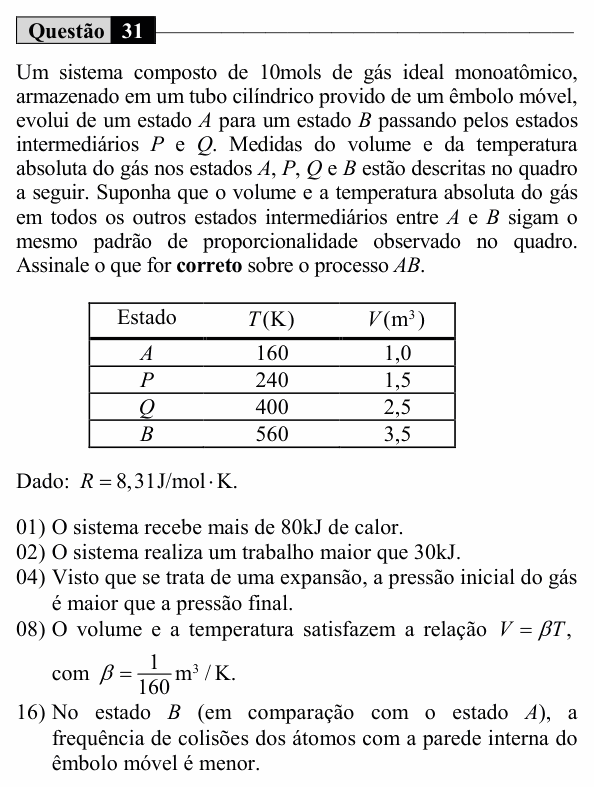Enunciado da questão 31 de Física do UEM 2018 (Verão)