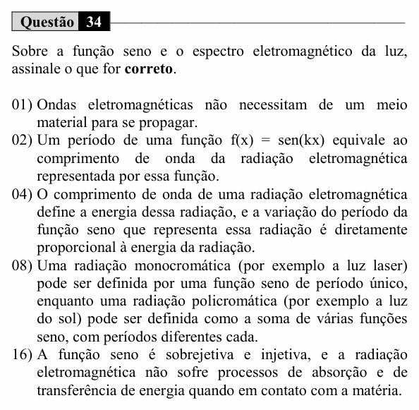 Enunciado da questão 34 de Física do UEM 2018 (Verão)