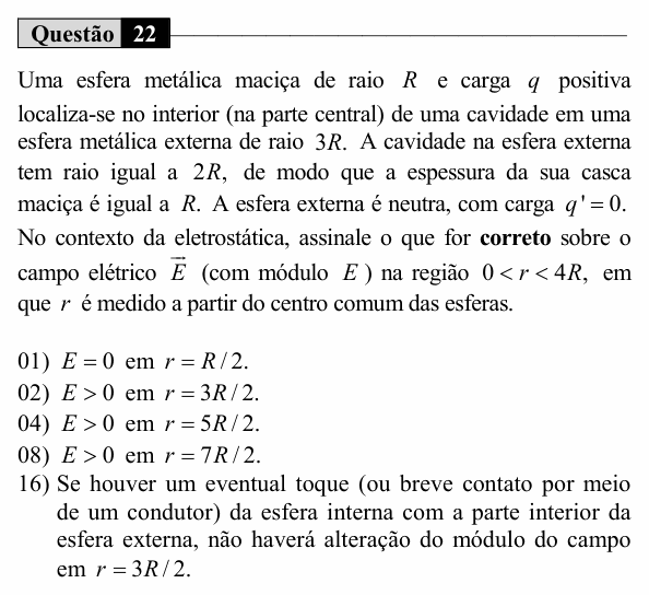 Enunciado da questão 22 de Física do UEM 2019 (Inverno, Conhecimentos Específicos)
