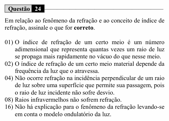 Enunciado da questão 24 de Física do UEM 2019 (Inverno, Conhecimentos Específicos)
