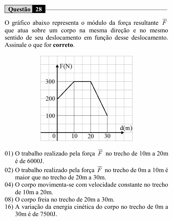 Enunciado da questão 28 de Física do UEM 2019 (Inverno, Conhecimentos Específicos)